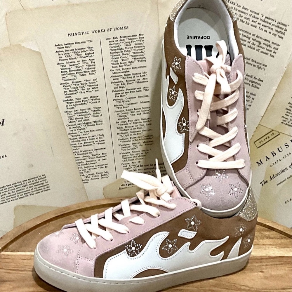 Anthropologie Bibi Lou Gamin Sneaker Terracotta Sparkle Leather & Suede